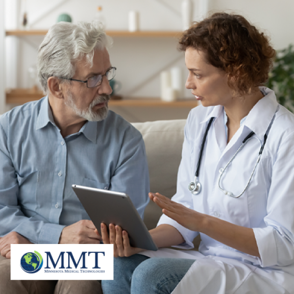Healthcare provider showing patient chart on tablet
